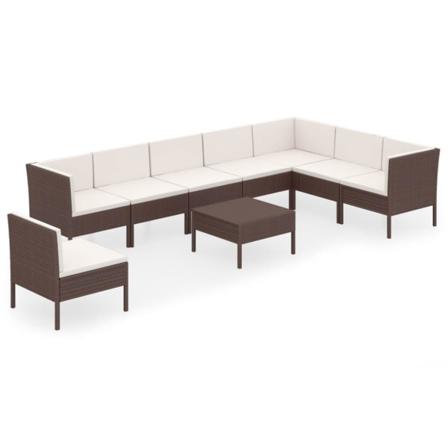 Vidaxl Loungegrupp För Trädgården Med Dynor 9 Delar Konstrotting Brun