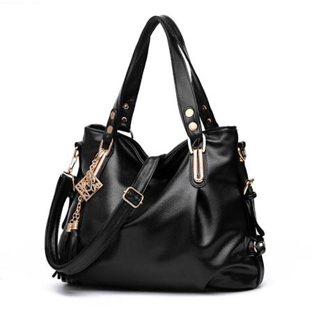 Dam Håndveske Skulder Crossbody Bag Mykt Lær Stor Bag Black