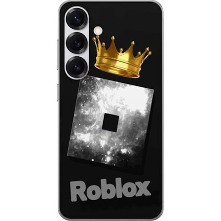 Kompatibelt Mobildeksel til Samsung Samsung Galaxy S25 Minimalistisk svart og sølvfarget Roblox-symbol med gylden krone og luksuriøs gamer-estetikk