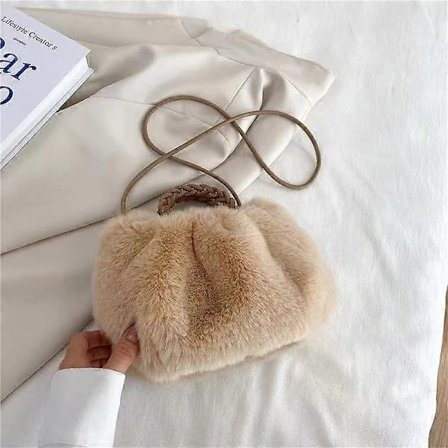 Blød skuldertaske, fluffy og lodden varm håndtaske, varm crossbody-taske (beige)