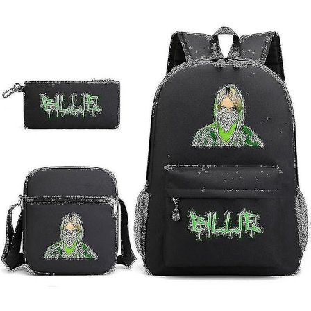 3 st/set Billie Eilish Satchel Casual Skolväska Ryggsäck Med Pennfodral Messenger Bag
