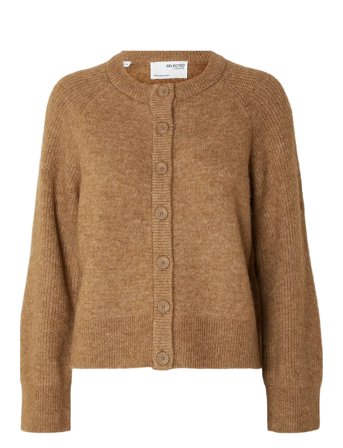 Slfrena Ls Knit Cardigan Camp Brown Selected
