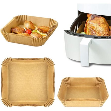 [LCS] 100st/200st Air Fryer papper bakplåtspapper formar - Fyrkantiga Air Fryer Papper för Air fryer 20 X 20 cm, Liners Airfryer Brun