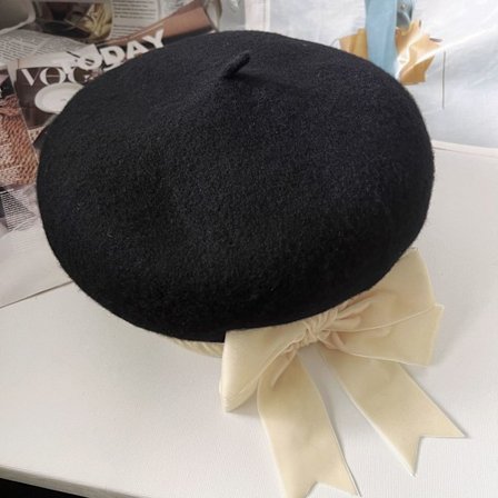 Fleece-kantet sløyfe beret kjendis temperament malerhatt høst og vinter ullhatt dame one size fits all