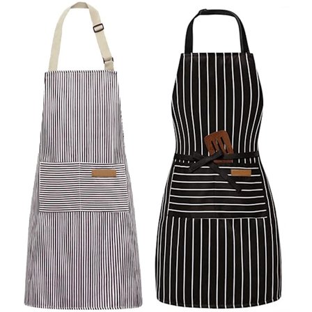 ING MDUG Todelt Justerbart Forkle med Smekke, Med To Lommer, Unisex, Svart og Gråstripet, Kokkeforkle for Kjøkken og Restaurant