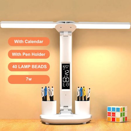 LED skrivebordslampe multifunktionel skrivebordslampe USB touch natlys med kalender penneholder soveværelse læselampe