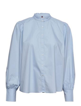Cotton Poplin Frill Blouse Ls Blue Tommy Hilfiger
