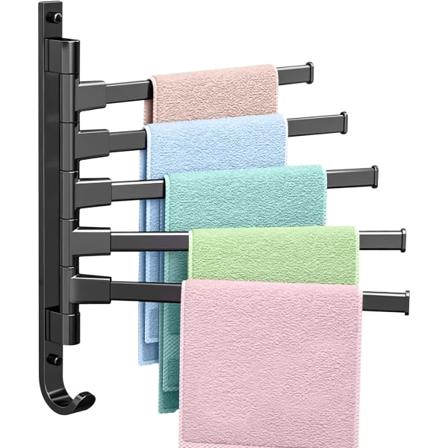 Sort håndklædestativ, 180° drejelig håndklædestativ i rustfrit stål med