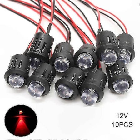 10-pack 12V 10mm förkopplade LED-lampor med hög ljusstyrka, klar lins och 20 cm kabel för belysningsprojekt