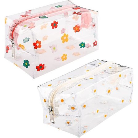 2 stk. Gennemsigtige Blyantsæt, Blomster Kosmetikposer Transparent PVC Makeupposer
