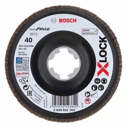 Bosch Best for Metal Lamellslipskiva med X-LOCK X571, vinklad 115 mm, G 40, Kapa, slipa & polera