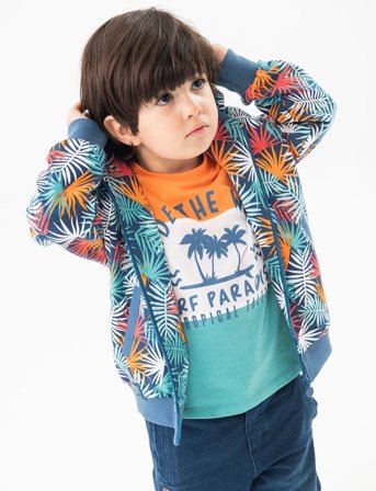 Boboli Fleece Jacket Printed - Blue - 92