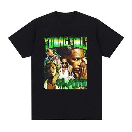 Rapper Young Thug Grafisk T-shirt Herr Kvinnor Mode Hip Hop Vintage T-shirt Q04254 Black XS