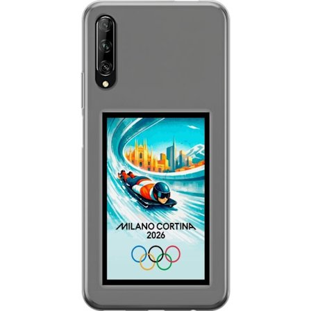 Yhteensopiva Puhelinkuori Huawei P smart Pro 2019 Dynaaminen kelkkailija tai skeleton-ajaja jääkanavalla Milanon Cortina 2026 kanssa, kaupunkinäkymä j