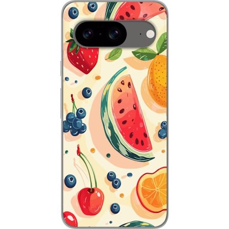 Kompatibel Mobilcover til Google Pixel 8 Legesyg frugtillustration med vandmelon, citrus, jordbær, kirsebær og bær