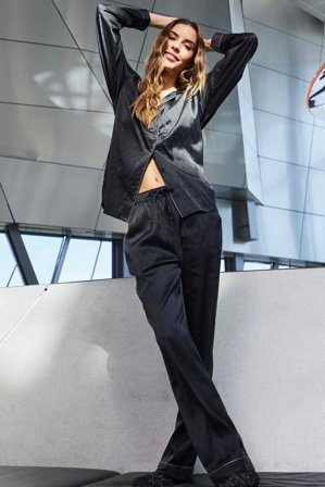 Satin Pyjamas Black S