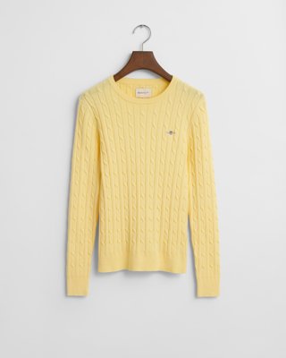 GANT - Kabelstrikket bomullsgenser med stretch til dame dusty light yellow