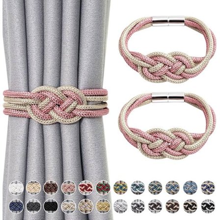 (Roosa ja beige) 2 kpl Starka magneettiset verhonpidikkeet päivitetty pohjoismainen yksinkertainen tyyli verhonpidike kaksivärinen kudottu köysisolmu 