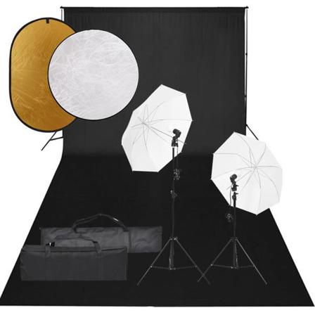 Vidaxl Fotostudio Med Lampor, Bakgrund Och Reflexskärm Svart