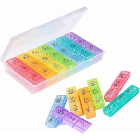 Ugentlig Pilleæske, Multi-rum Pilleæske 7 Dage Medicinplanlægger Beholder til 3 Gange om Dagen til Medicin, Vitaminer, Fiskeolie med