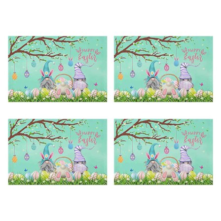 4 stk. Påskebrikker Bomull Lin Varmebestandig Bordmatte Kanin Nisse Brikke