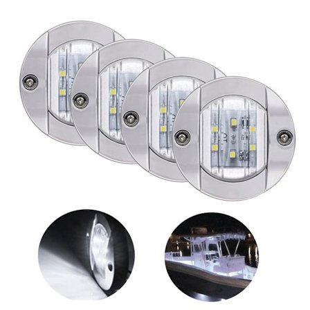 4 stk. LED bådlys 12V runde marine lampe LED hækmonteret lys til båddæk (hvid)