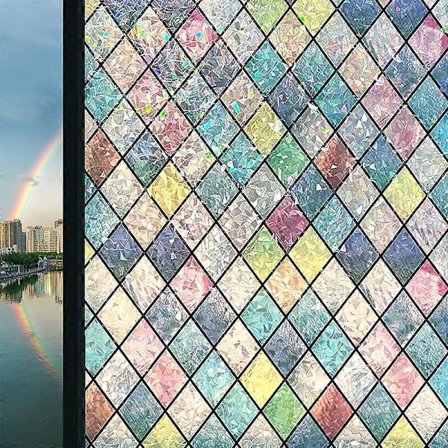 Glasmaleri Vinduesfilm Regnbuefilm Dekorativt 3D Privatlivs Klistermærke