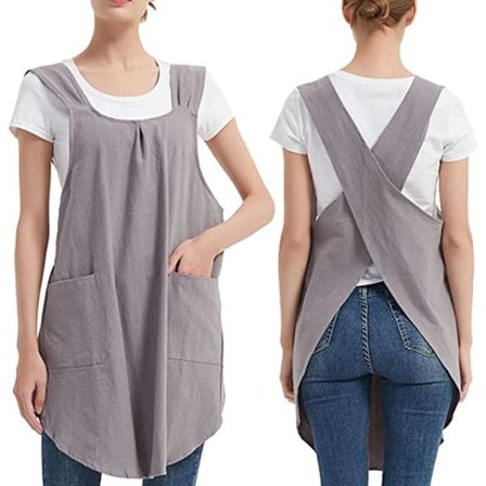1-delt forkle for kvinner i bomull med kryssstropper og 2 lommer