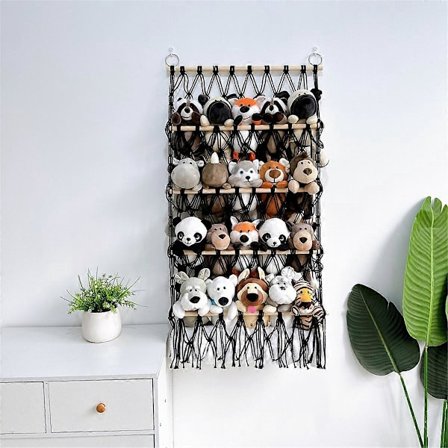 Vegghengt Organizer Oppbevaring av kosedyr Boho Makrame, Hvit