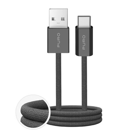 Puro Fabrik 2.0 10W USB-A - USB-C flettet kabel 1,5 m - mørkegrøn