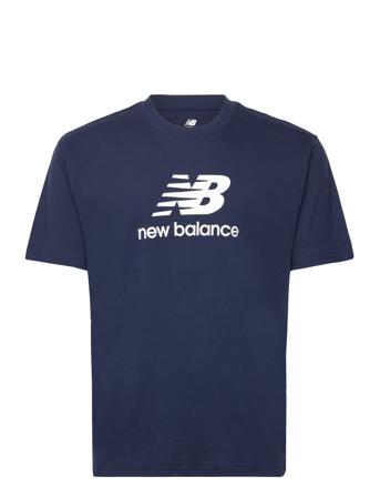 Essentials Stacked Logo Cotton Jersey Short Sleeve T-Shirt T-shirts Short-sleeved Marineblå New Balance*Betinget Tilbud