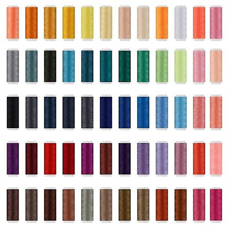 Sytrådsett med 60 farger, 250 yards per spole, polyestertråd