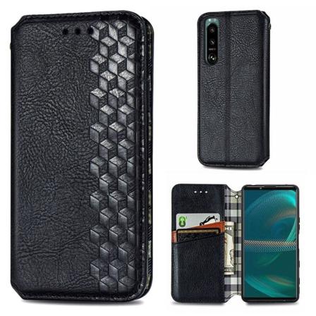Läder Sony Xperia 5 III fodral med romb-design - Svart Svart