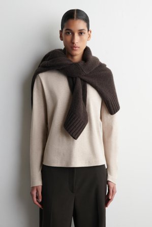 COS Women's Clean Cut Long Sleeve T-Shirt in Beige