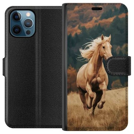 Kompatibel Tegnebogsetui til Apple iPhone 12 Pro Imponerende hest der galopperer gennem efterårsmiljøet med varme farver og en dyb følelse af naturen,