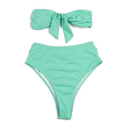 Bikinisett for kvinner med blomsterprint, bandeau, høy snitt, uten stropper, knute