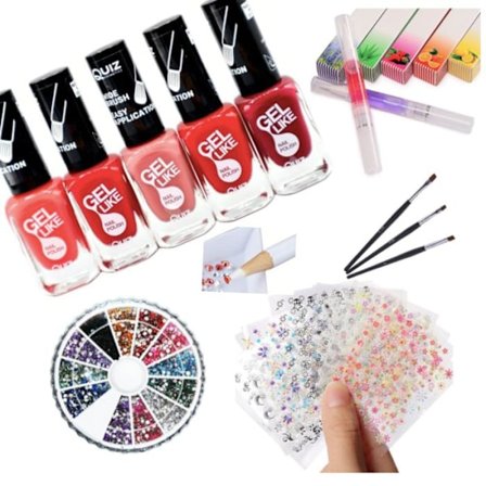 Neglesæt - Dekorationssæt - Neglelak, Rhinestone, Negleklistermærker