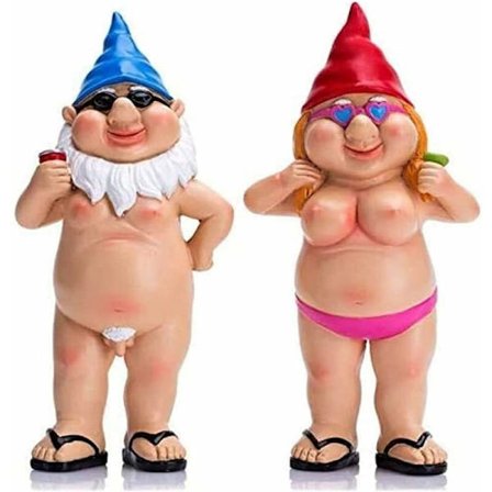 Naughty Garden Gnome Statue, Funny Naked Dwarf Garden Gnome, Art Decor (Male + Female)