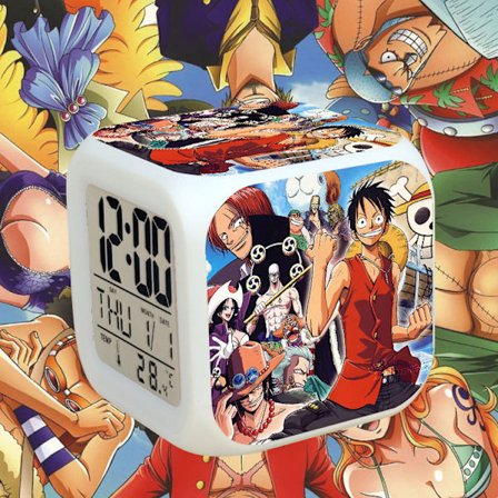 Anime Alarm Clock One Piece LED Kvadratklokke Digital Alarmklokke med Tid, Temperatur, Alarm, Dato