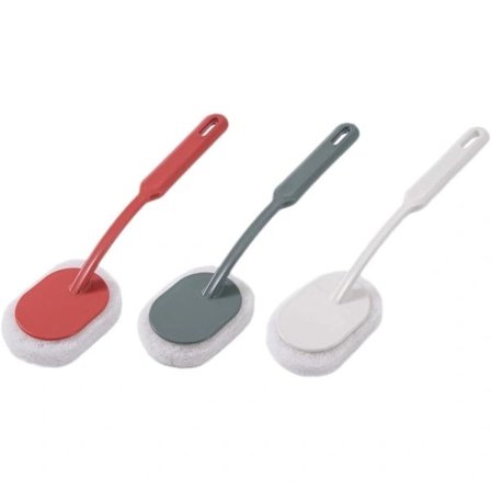 3 stk. svampbørster med langt håndtak, rengjøringsbørste med svamp for baderomsfliser og toalett