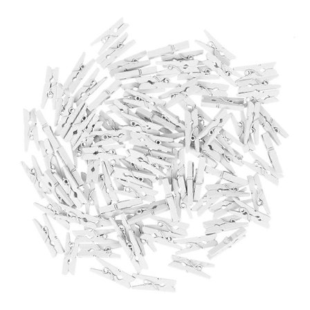100 kpl Valkoisia Mini 2,5 cm x 0,3 cm Puisia Monikäyttöisiä Klipsejä: Paperiliittimiä, Pyykkipoikia, Valokuvaklipsit, Kaapelikiinnikkeitä, Kuvien 