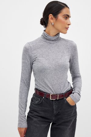 NA-KD Soft Long Sleeve Top - Turtlenecks - Grå - XS