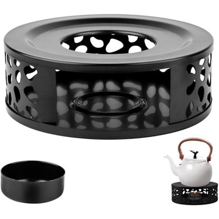 Tekanne - Tekannevarmer - For oppvarming av kaffe - Rustfritt stål - Svart