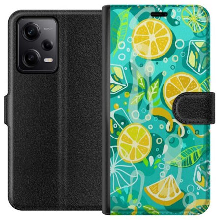 Yhteensopiva Lompakkokotelo Xiaomi Redmi Note 12 Pro Raikas sitrusharja sitruunalehdillä ja kuplia eläväisen värimaailman kanssa