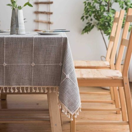 Rektangulär bomulls- och linneduk Vattentät fläckbeständig duk Fransad spetsduk för matbord soffbord trädgårdspicknick,C