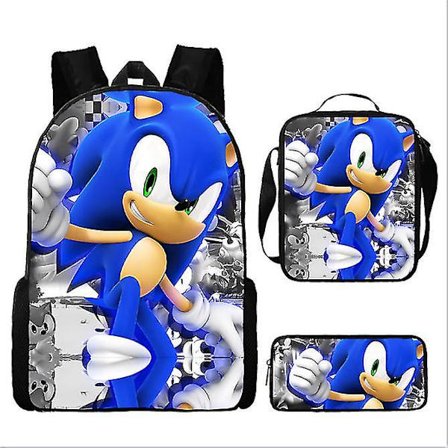 Sonic Primary School Skole Taske Tredelt Sæt Anime Tegneserie Rygsæk Skuldertaske Blyantsæske