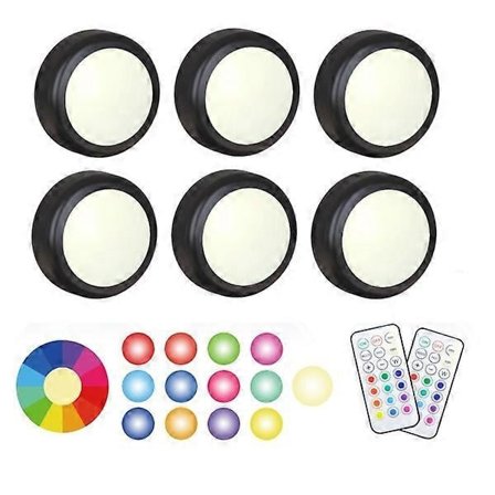 LED spotlights 6 st med 2 fjärrkontroller RGB Design många färger Svart svart