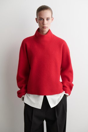 COS Women's Boiled Wool Funnel Neck Jumper in Red