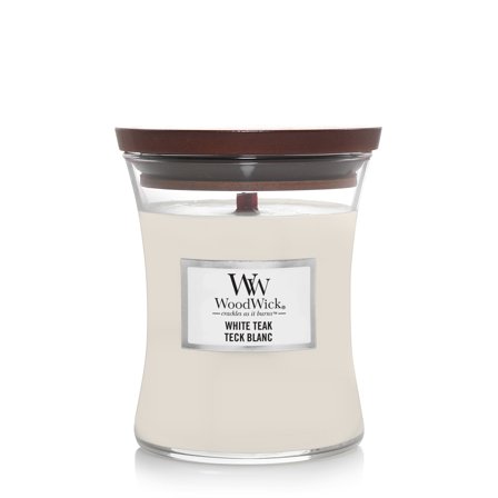 Woodwick Hourglass Candles White Teak 275g - Candela Profumata