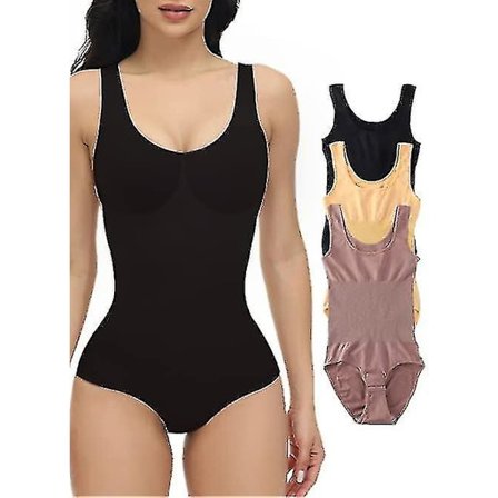 Dame 3-pakning Bodysuits Tanktopper, Magekontroll Shapewear Sexy Ribbestrikket Slanking Rund Hals Bodyer Klær